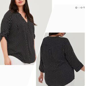 Torrid Harper Black White Polka Dot Georgette Pullover 3/4 Sleeve Blouse Size 0